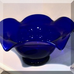 G18. Hand blown blue glass fluted bowl 4” x 11” - $22